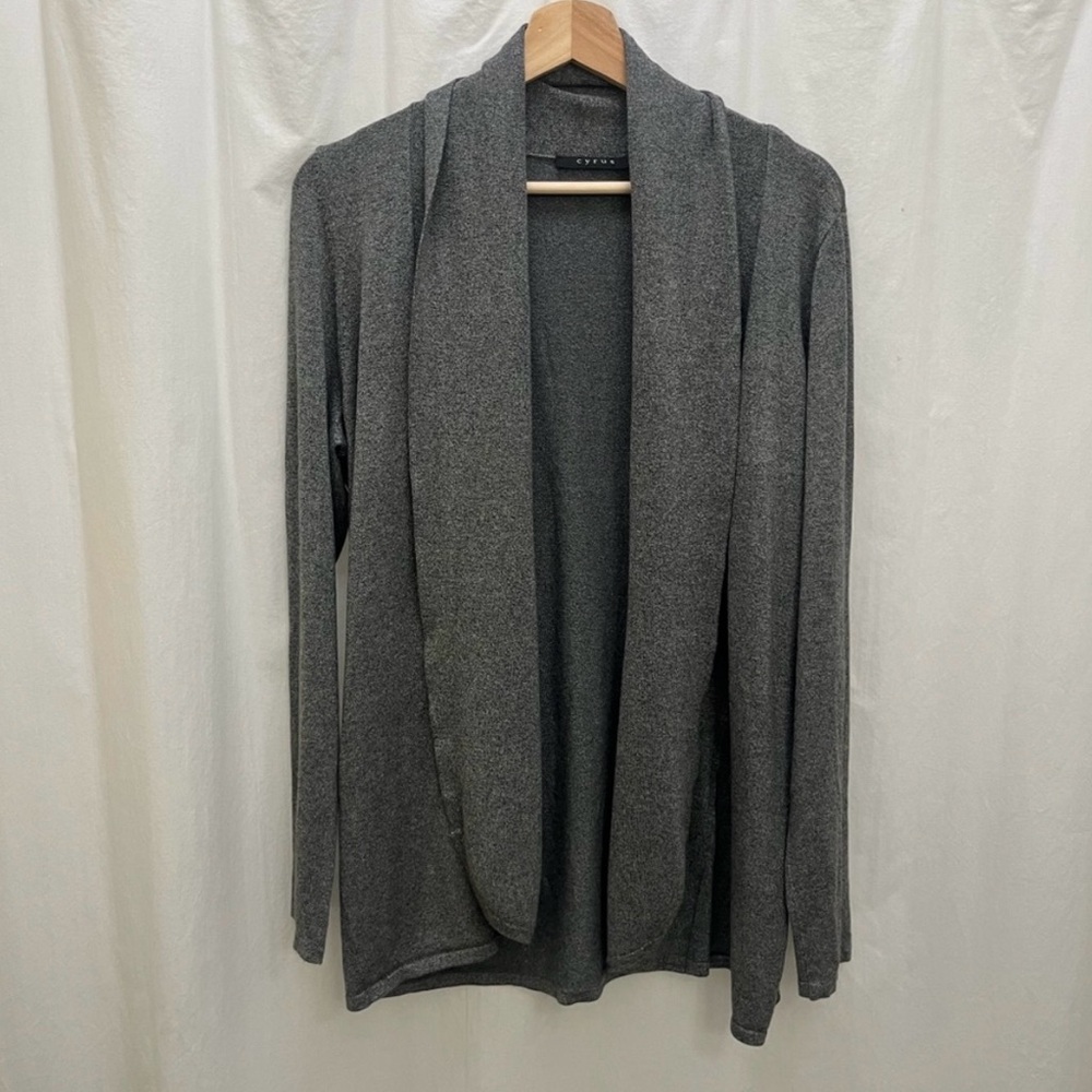 Cyrus Gray Cardigan with Open Front and Lightweight Knit
